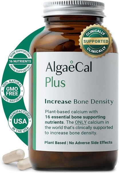 AlgaeCal Organic Calcium – 120 Veggie Caps | Bone Density Support with K2, D3 & Minerals