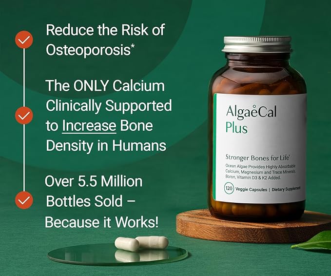 AlgaeCal Organic Calcium – 120 Veggie Caps | Bone Density Support with K2, D3 & Minerals