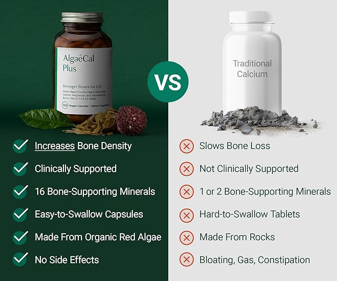 AlgaeCal Organic Calcium – 120 Veggie Caps | Bone Density Support with K2, D3 & Minerals