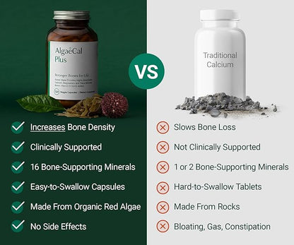 AlgaeCal Organic Calcium – 120 Veggie Caps | Bone Density Support with K2, D3 & Minerals
